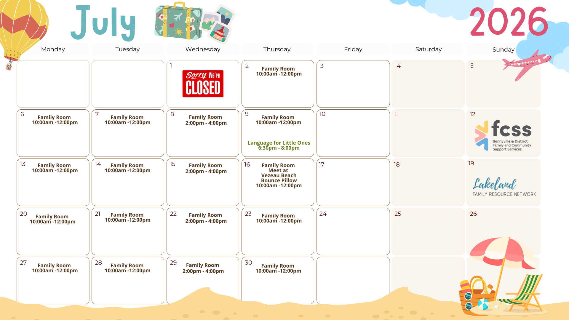 July Monthly Calendars